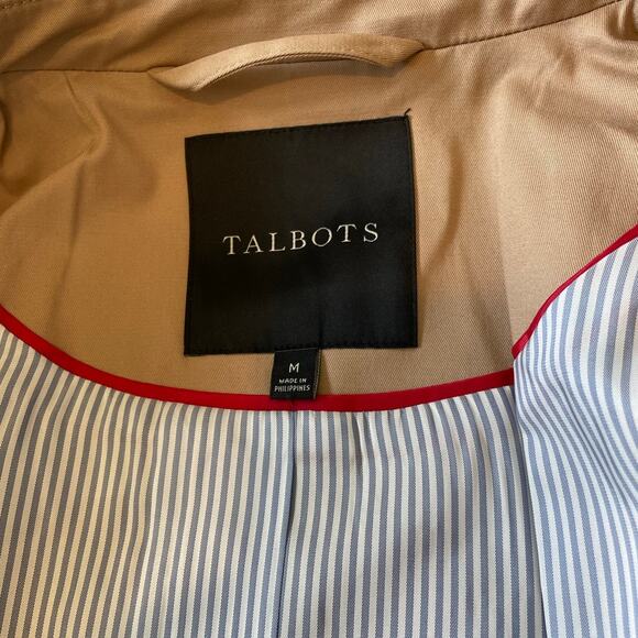 Talbots Double Breasted Trench Coat NWOT Sz M Belted Lined Tan Classic Timeless - Picture 6 of 15
